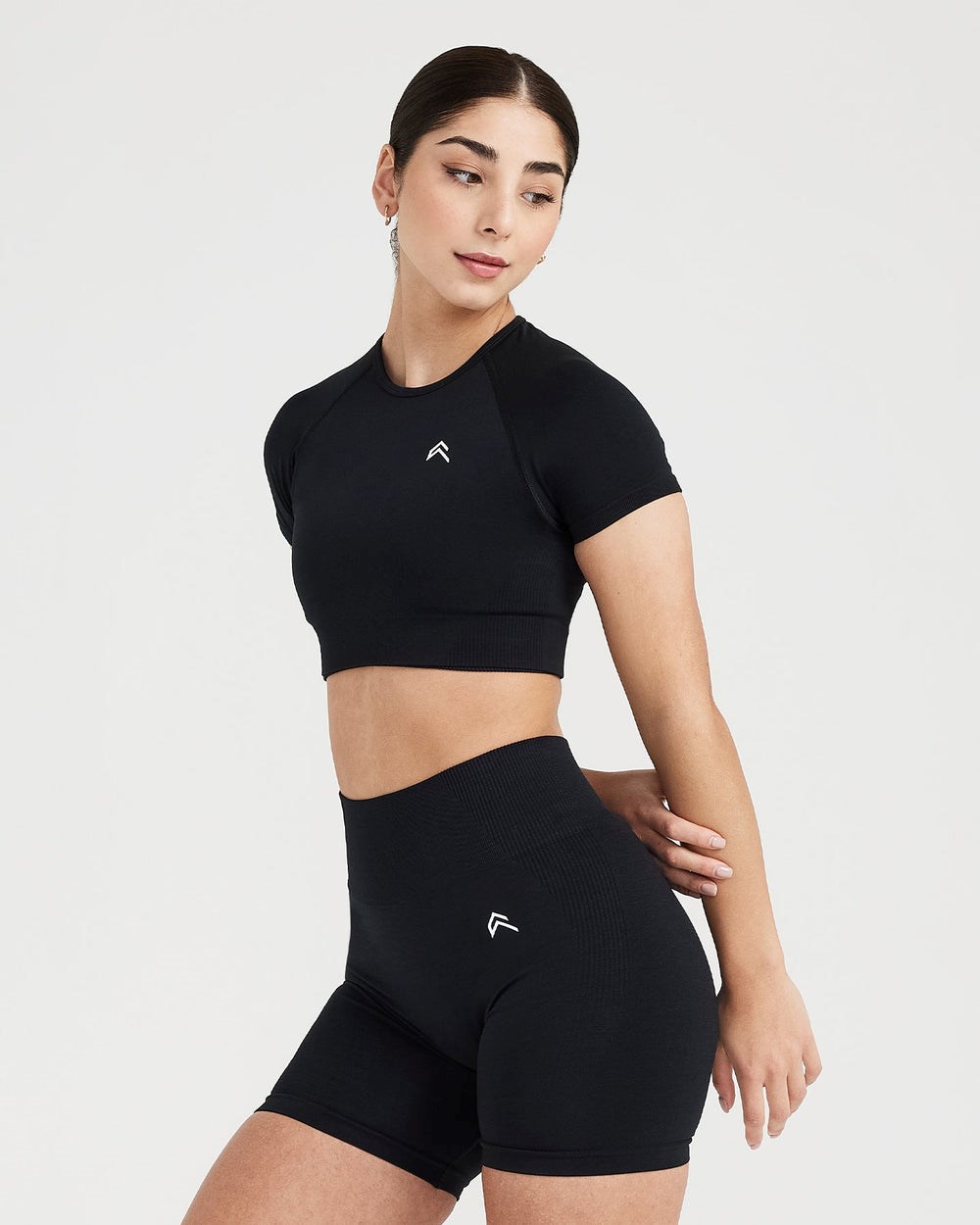 Black Marl Oner Active Classic Seamless 2.0 Short Sleeve Crop Top | 2514KNAFP