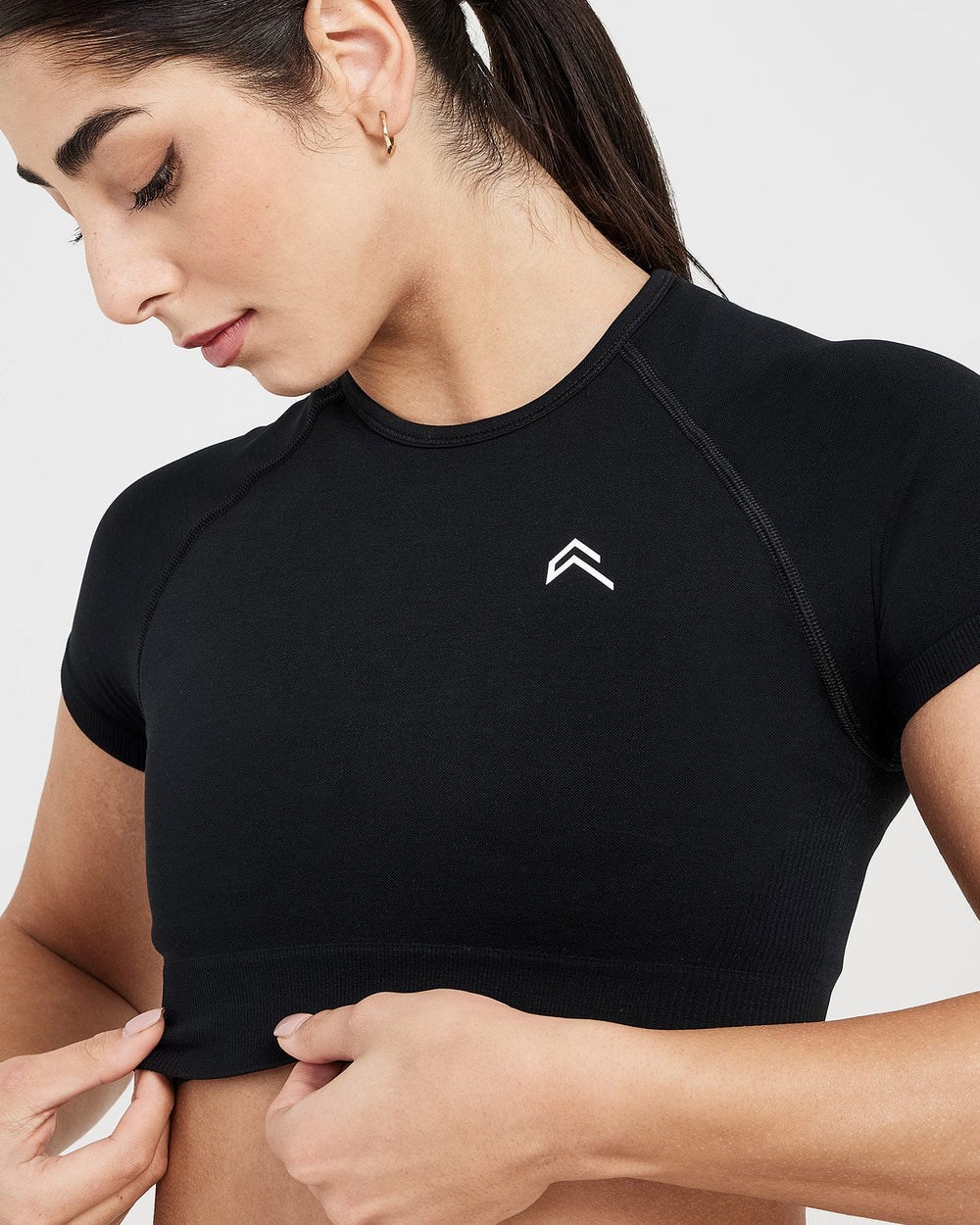 Black Marl Oner Active Classic Seamless 2.0 Short Sleeve Crop Top | 2514KNAFP