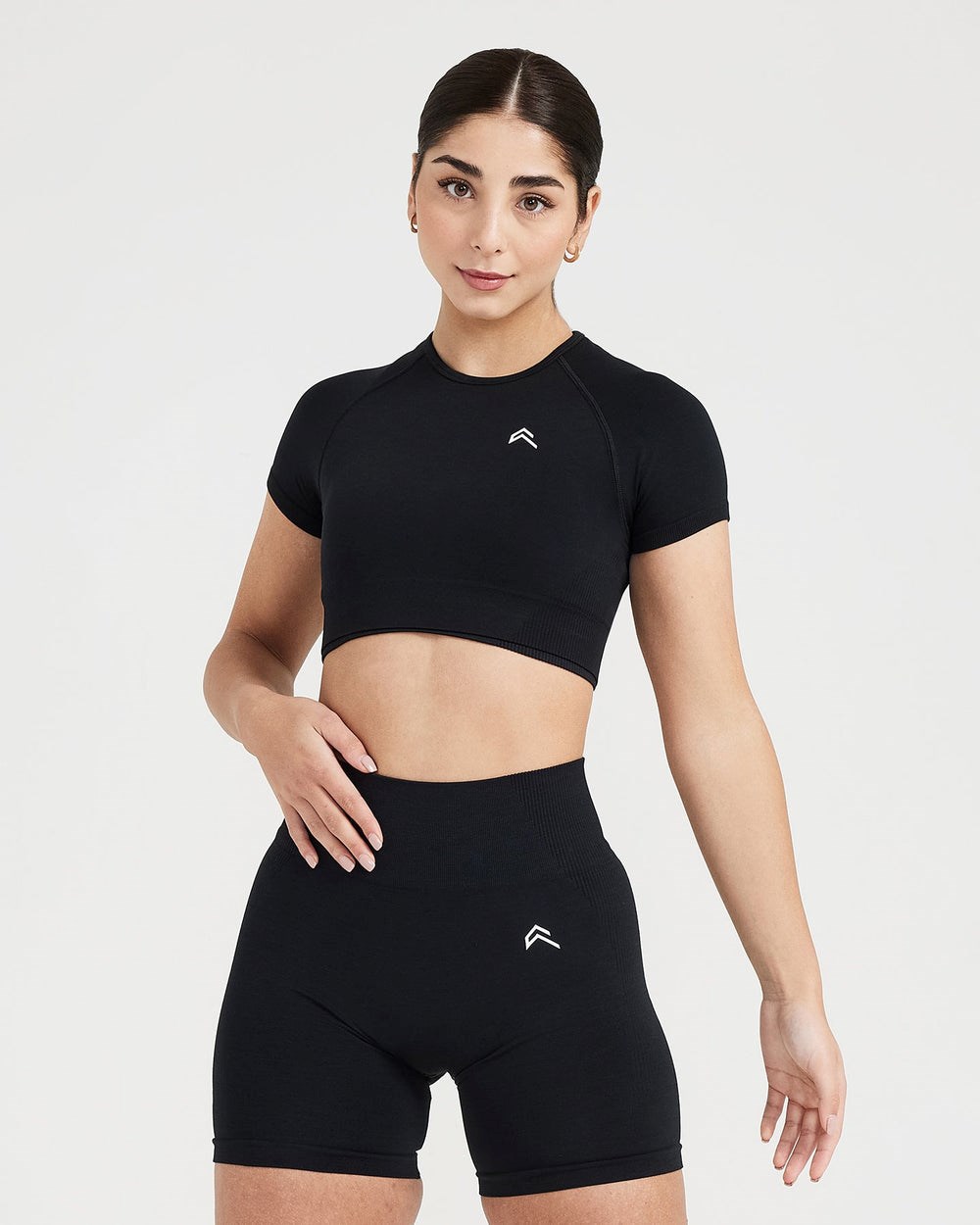 Black Marl Oner Active Classic Seamless 2.0 Short Sleeve Crop Top | 2514KNAFP