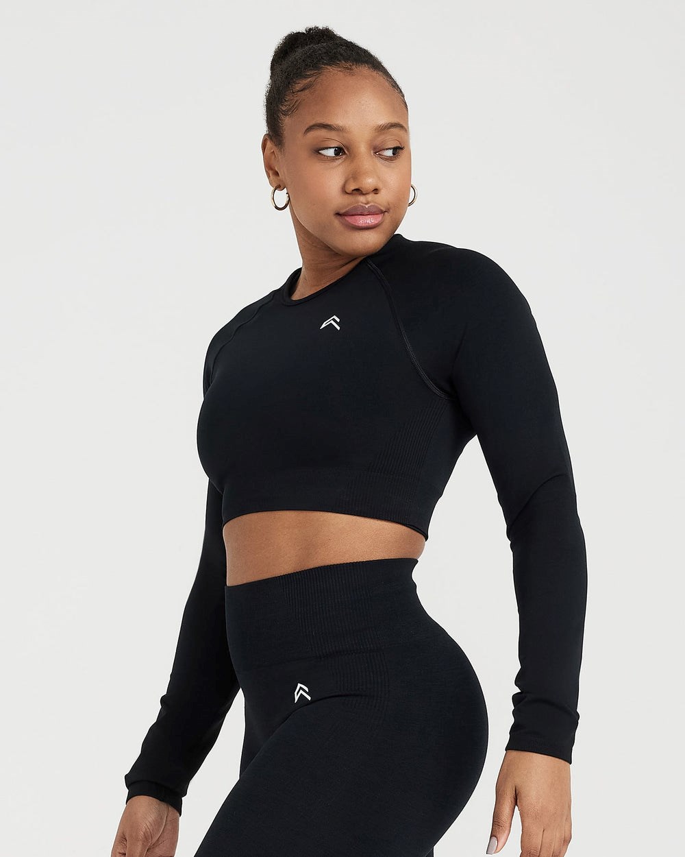 Black Marl Oner Active Classic Seamless 2.0 Long Sleeve Crop Top | 5341BPDET