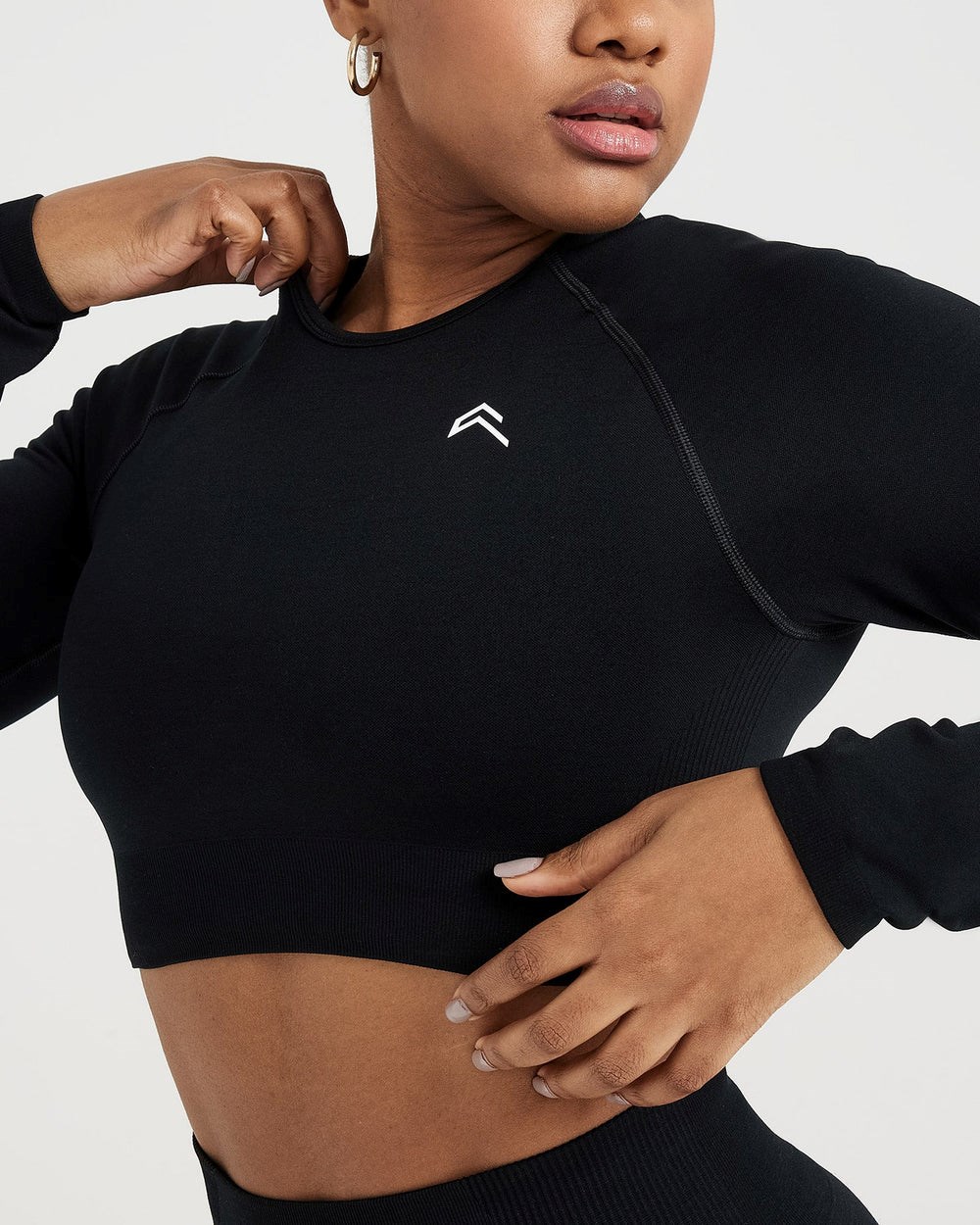 Black Marl Oner Active Classic Seamless 2.0 Long Sleeve Crop Top | 5341BPDET