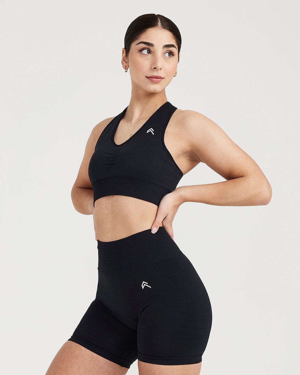 Black Marl Oner Active Classic Seamless 2.0 V-Neck Bralette | 5430FCOJY