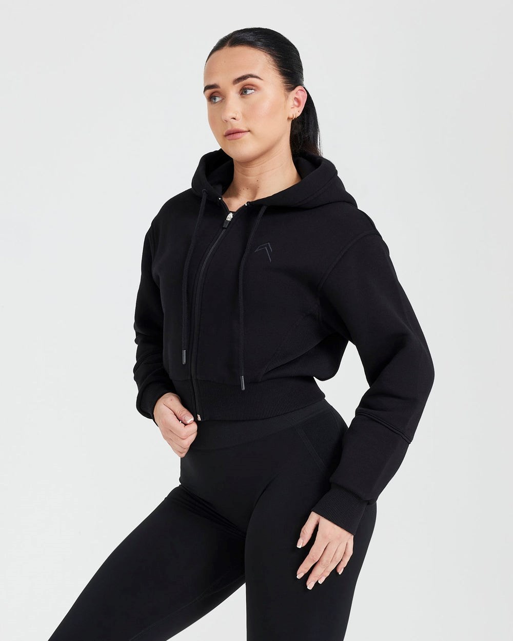 Black Oner Active Classic Lounge Cropped Zip Through Hoodie | 5126MXFSI