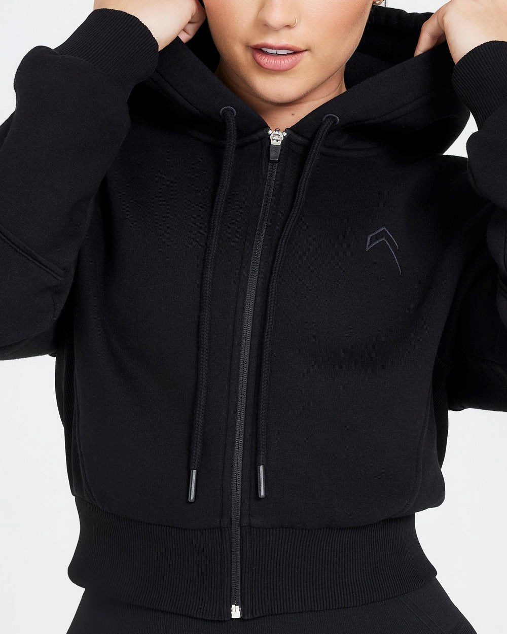 Black Oner Active Classic Lounge Cropped Zip Through Hoodie | 5126MXFSI