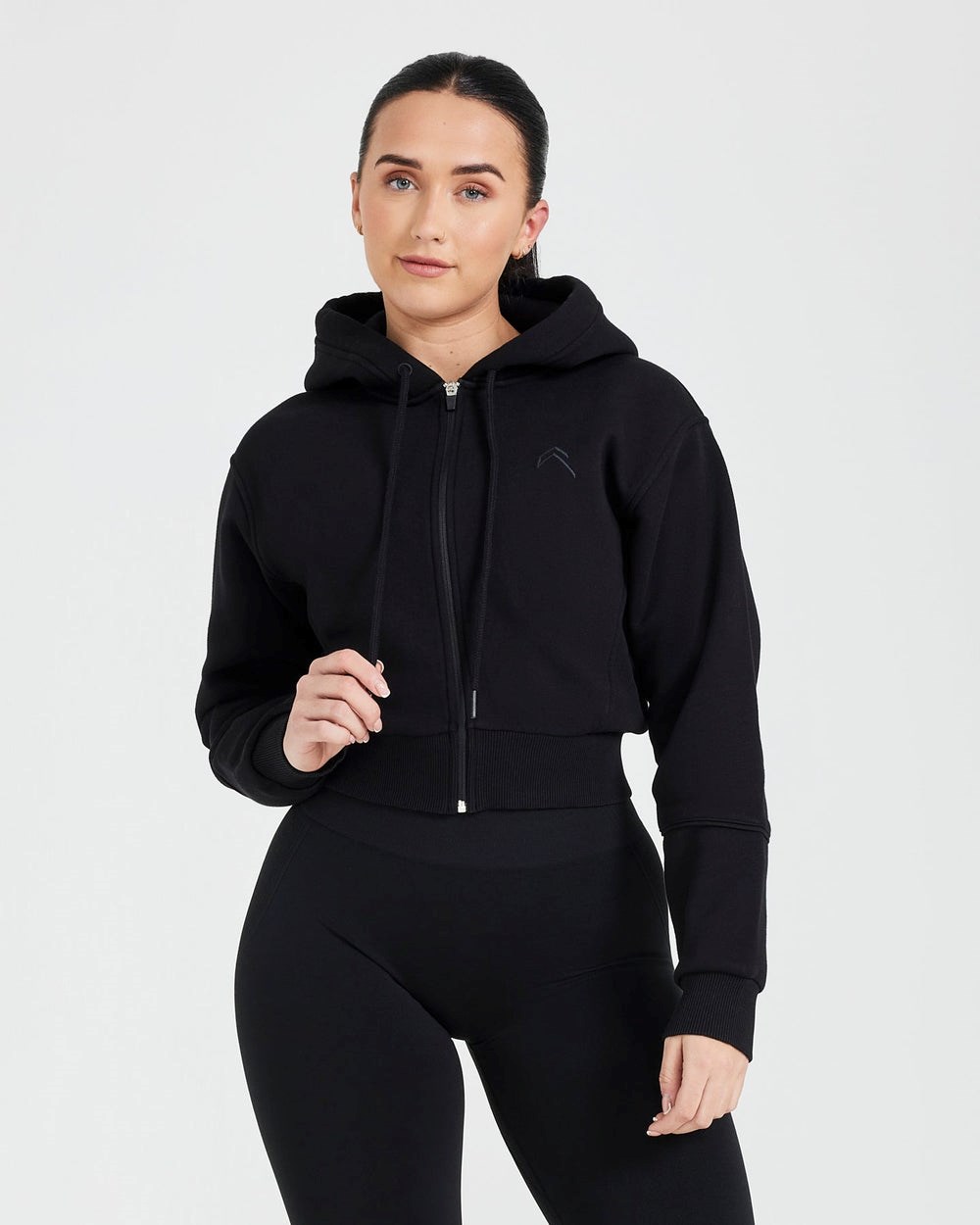 Black Oner Active Classic Lounge Cropped Zip Through Hoodie | 5126MXFSI