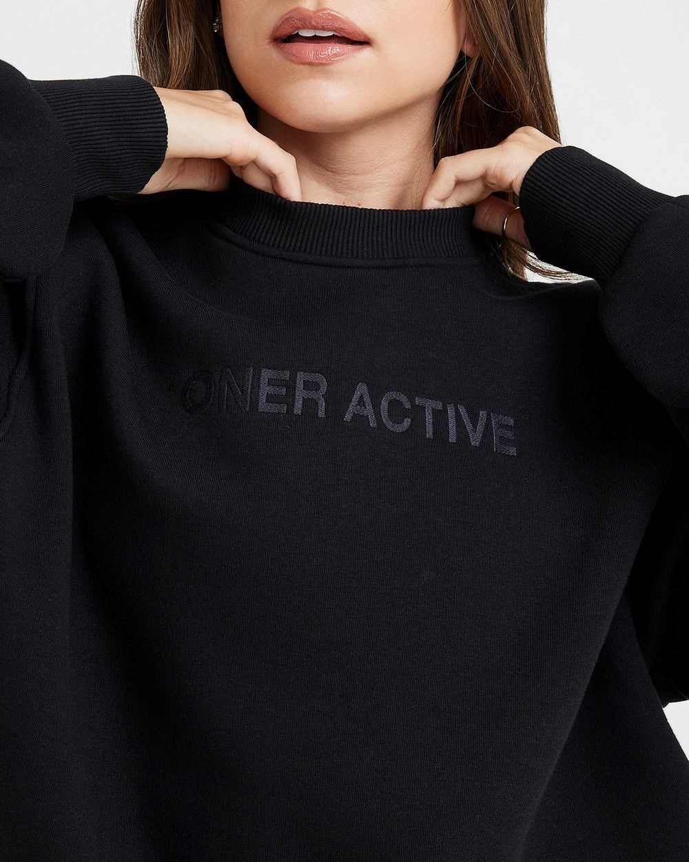 Black Oner Active Classic Lounge Oversized Crew Neck | 9845BTKRW