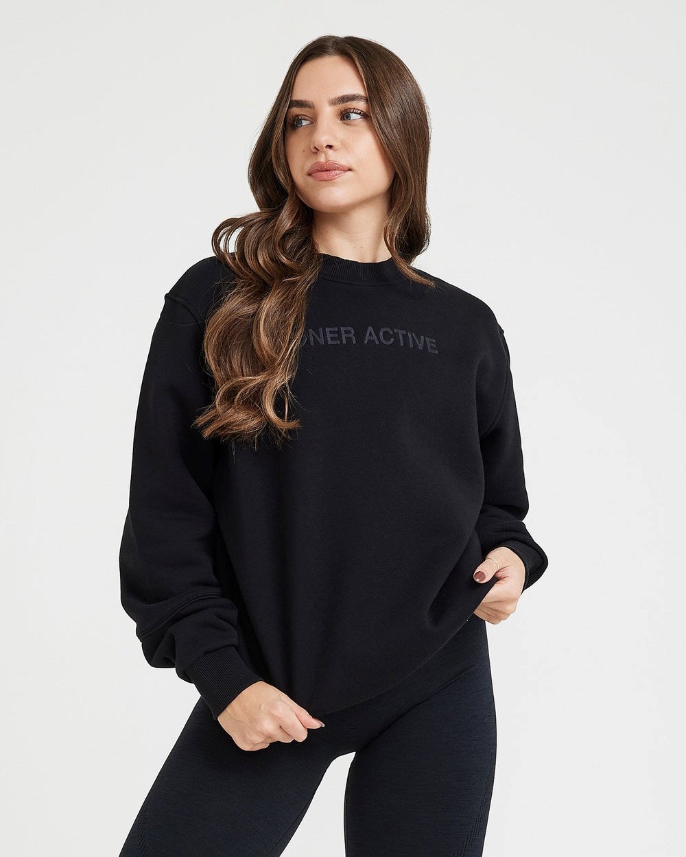 Black Oner Active Classic Lounge Oversized Crew Neck | 9845BTKRW