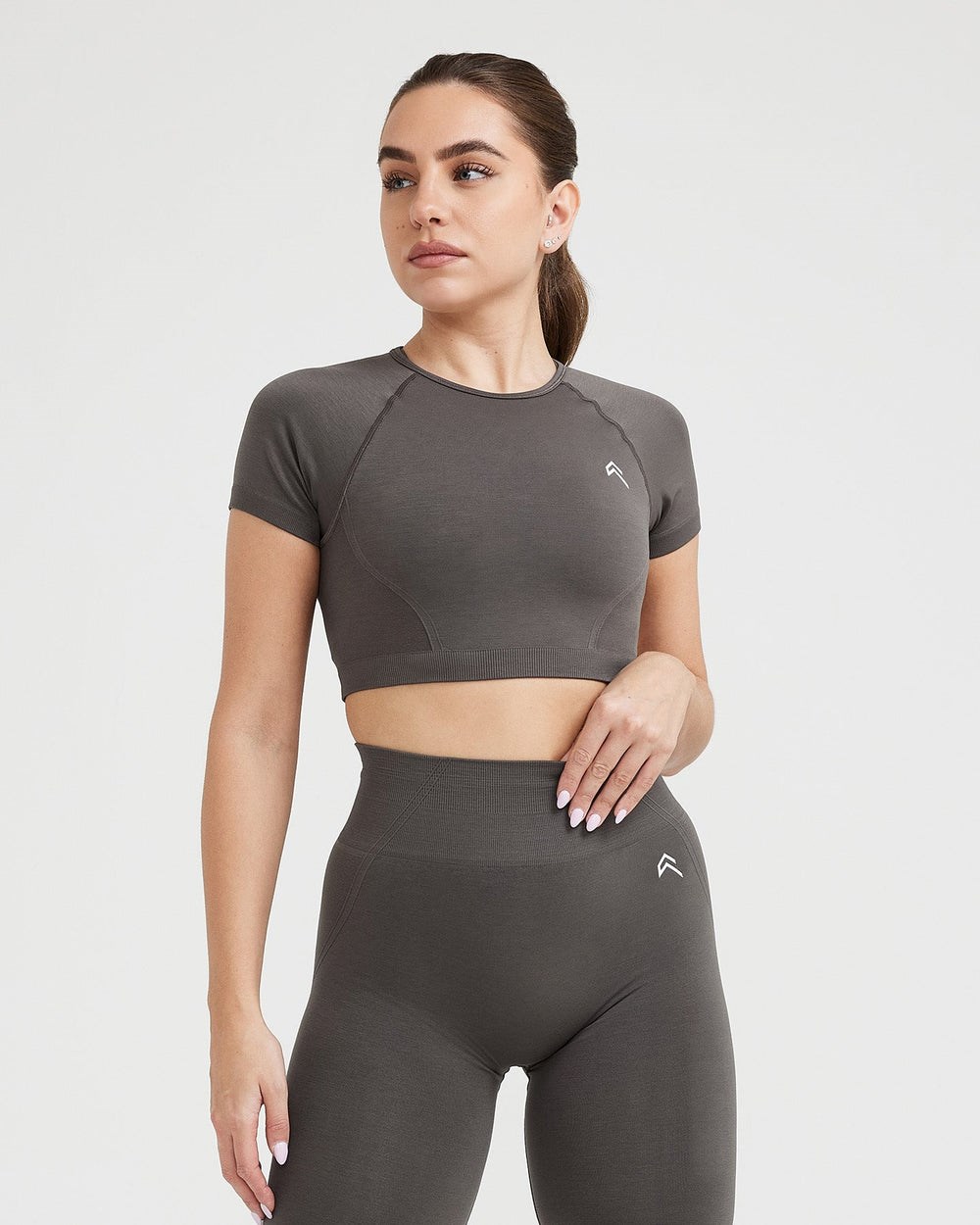 Deep Taupe Oner Active Effortless Seamless Short Sleeve Crop Top | 5367QJRHN