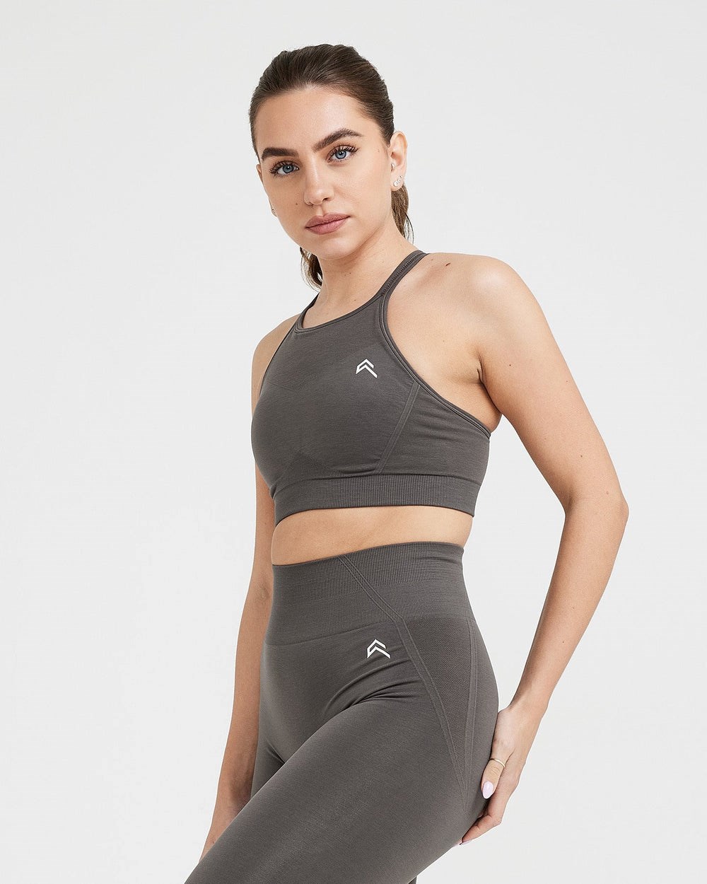 Deep Taupe Oner Active Effortless Seamless High Neck Bralette | 5918QDKHB