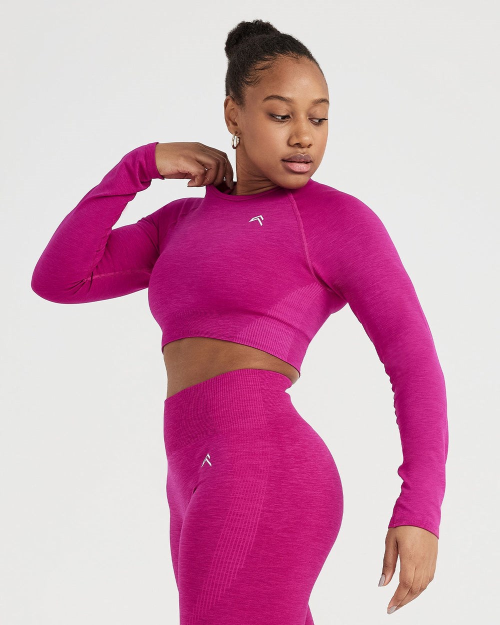 Fuchsia Marl Oner Active Classic Seamless 2.0 Long Sleeve Crop Top | 7254ZNOCG