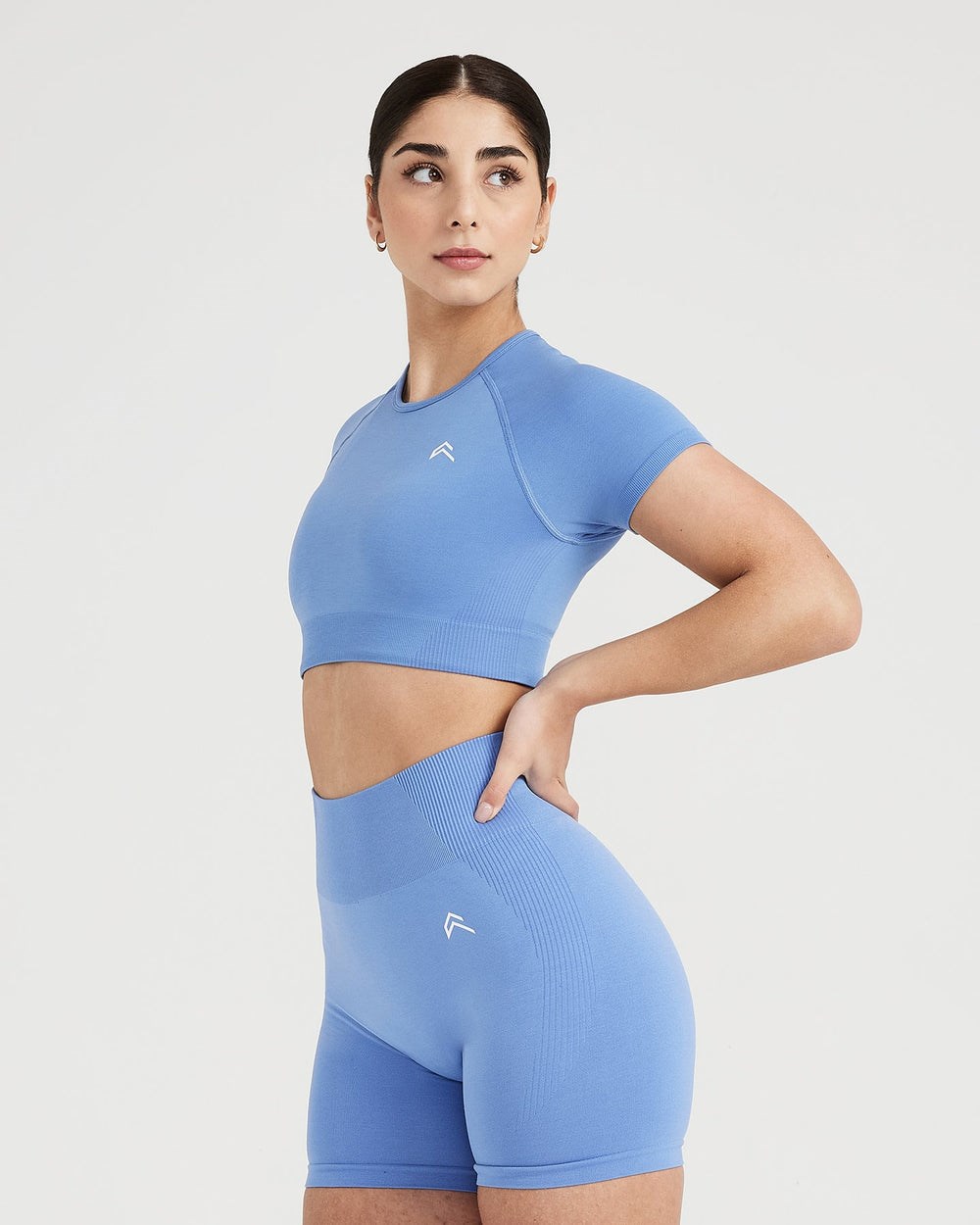 Light Denim Marl Oner Active Classic Seamless 2.0 Short Sleeve Crop Top | 6712THNAO