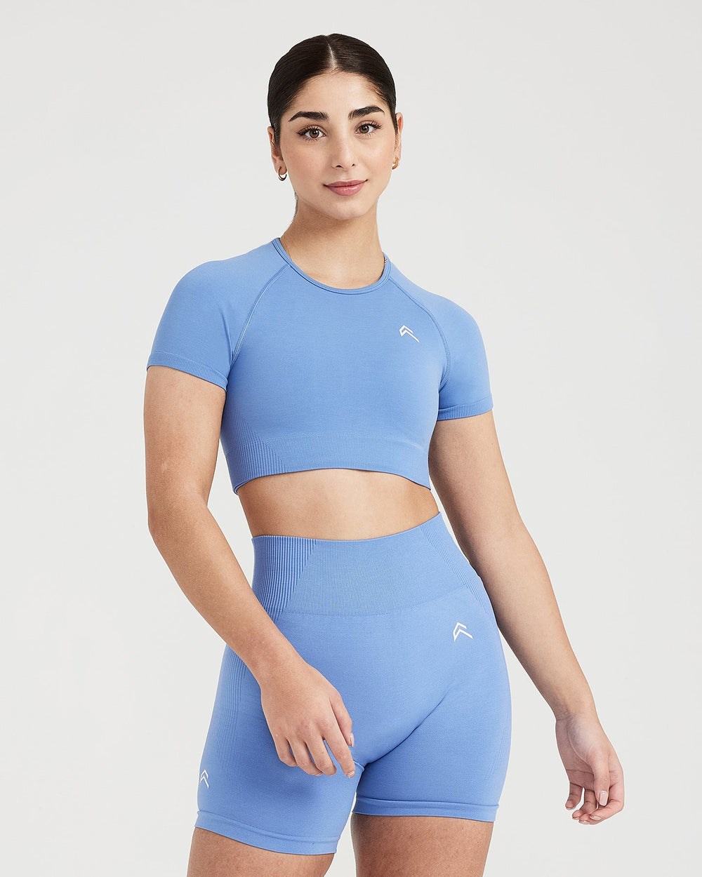 Light Denim Marl Oner Active Classic Seamless 2.0 Short Sleeve Crop Top | 6712THNAO