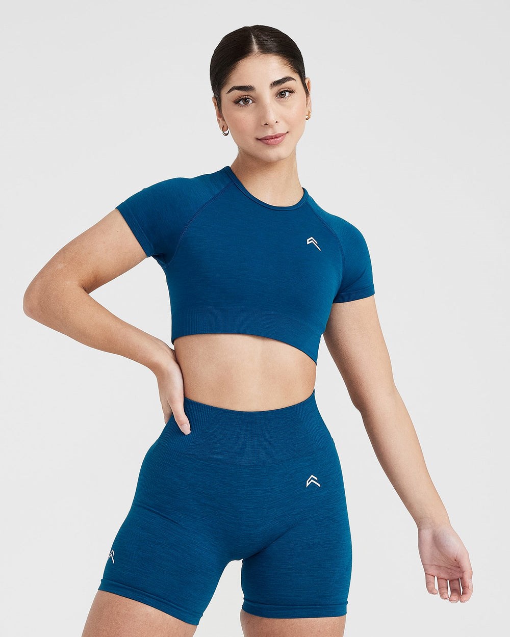 Petrol Blue Marl Oner Active Classic Seamless 2.0 Short Sleeve Crop Top | 0794BVIJR