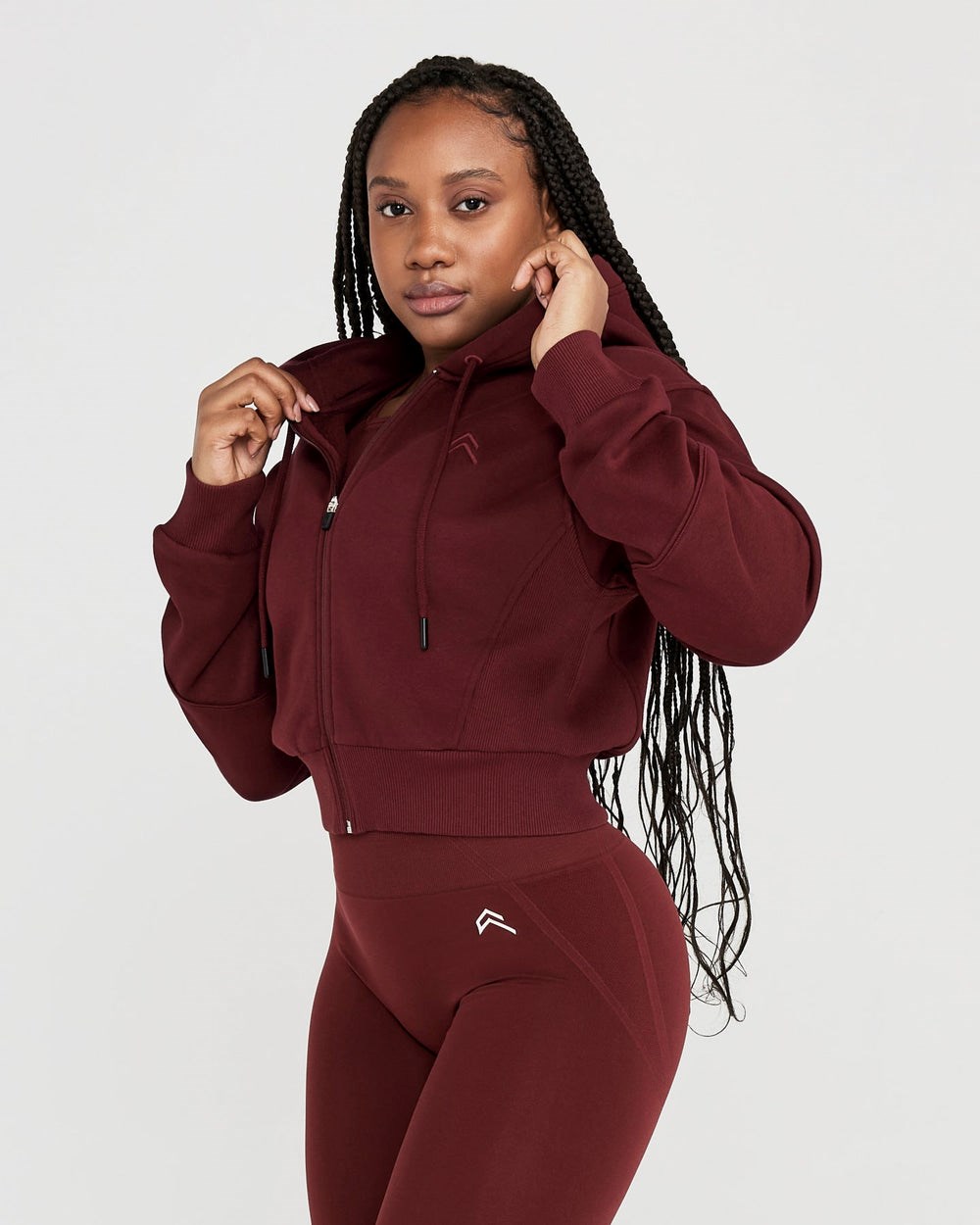 Rosewood Oner Active Classic Lounge Cropped Zip Through Hoodie | 1608WZTBK