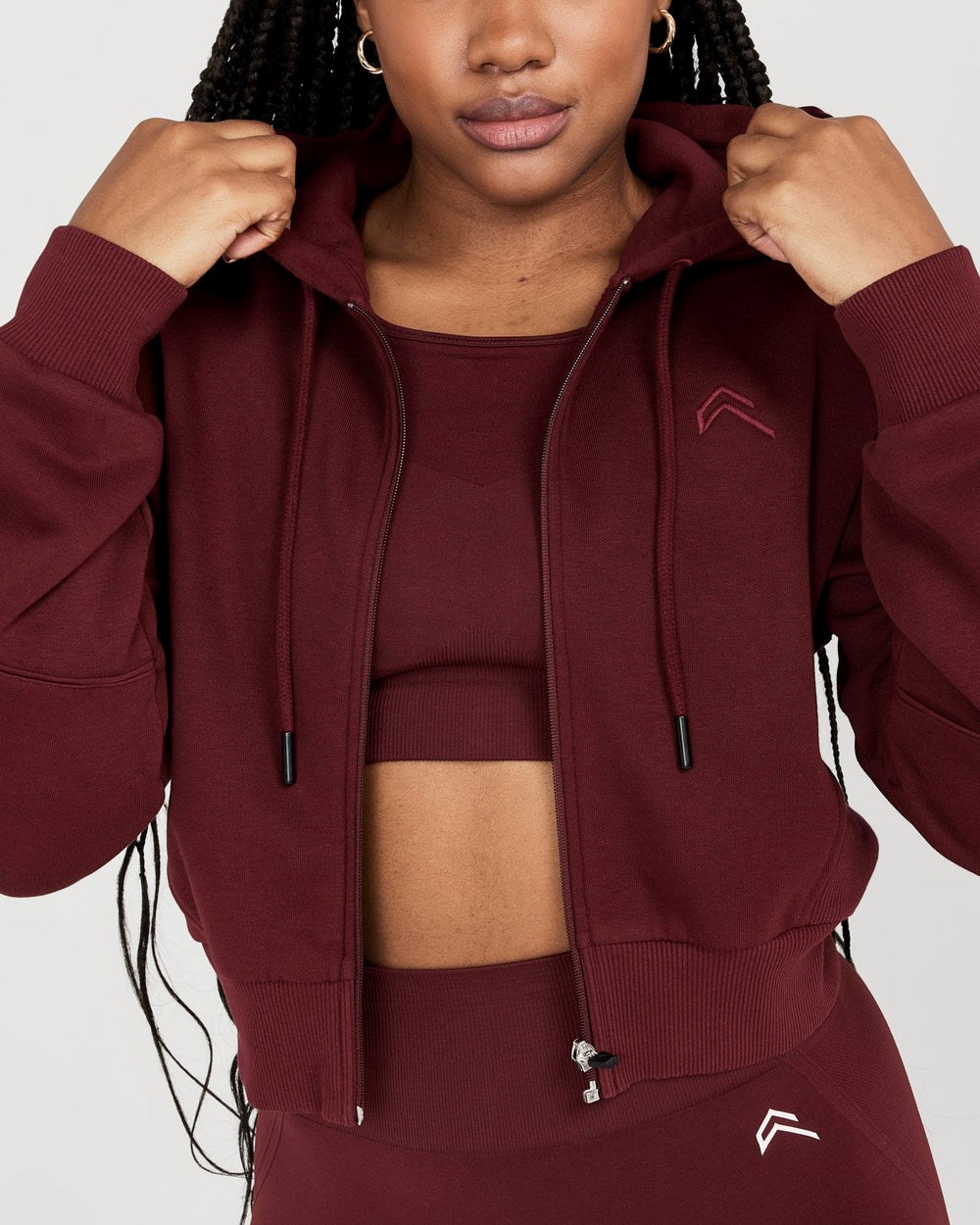 Rosewood Oner Active Classic Lounge Cropped Zip Through Hoodie | 1608WZTBK