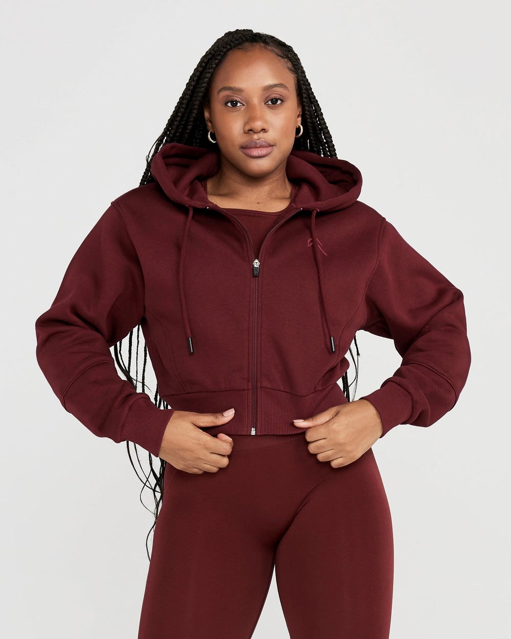 Rosewood Oner Active Classic Lounge Cropped Zip Through Hoodie | 1608WZTBK