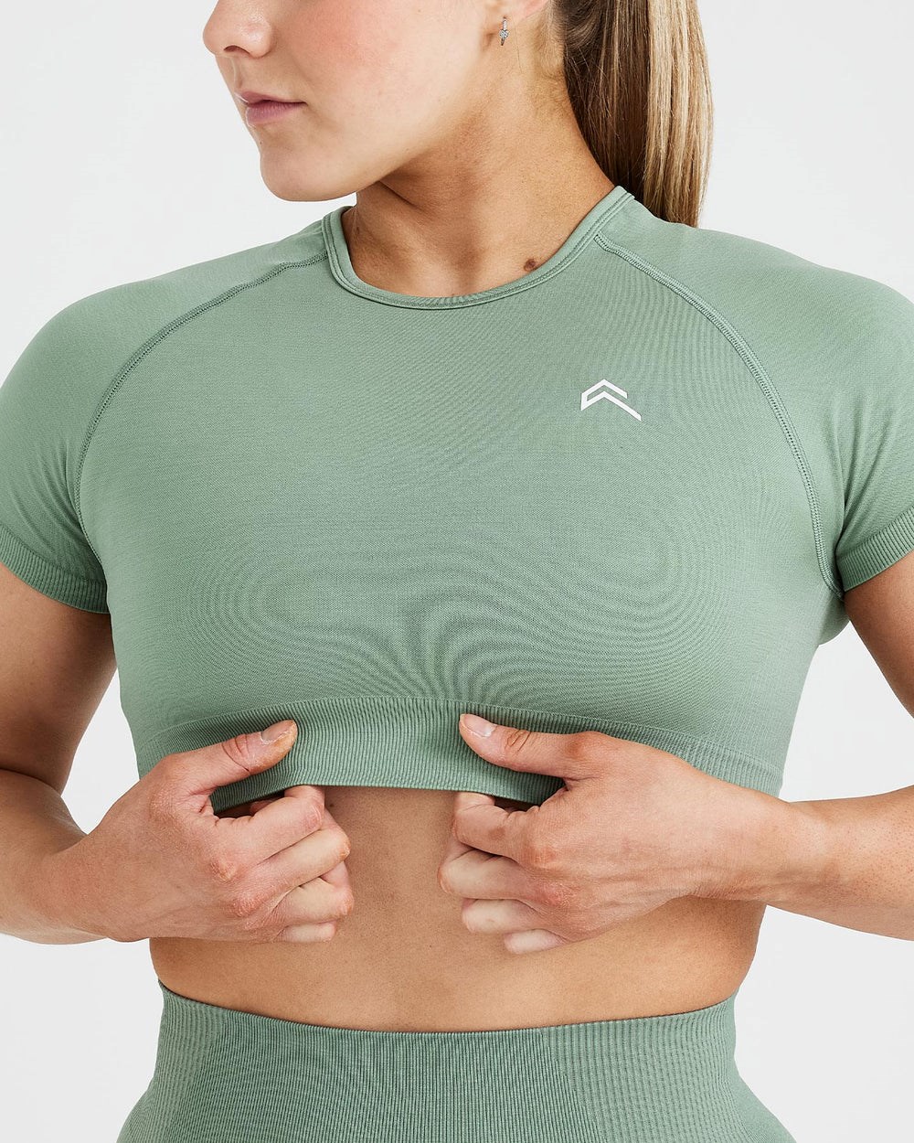 Sage Marl Oner Active Classic Seamless 2.0 Short Sleeve Crop Top | 2961MSZQO