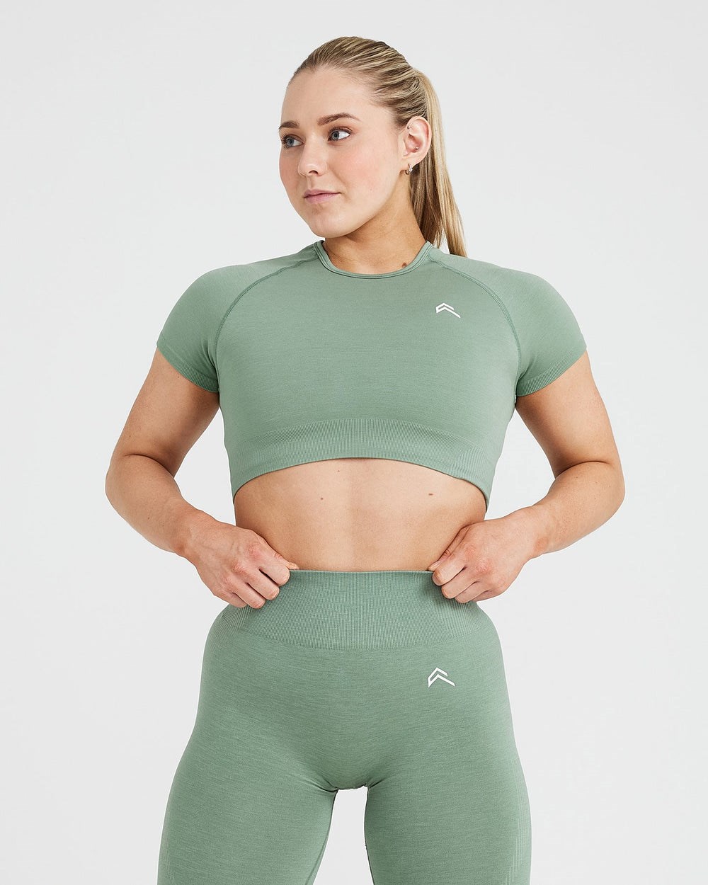 Sage Marl Oner Active Classic Seamless 2.0 Short Sleeve Crop Top | 2961MSZQO