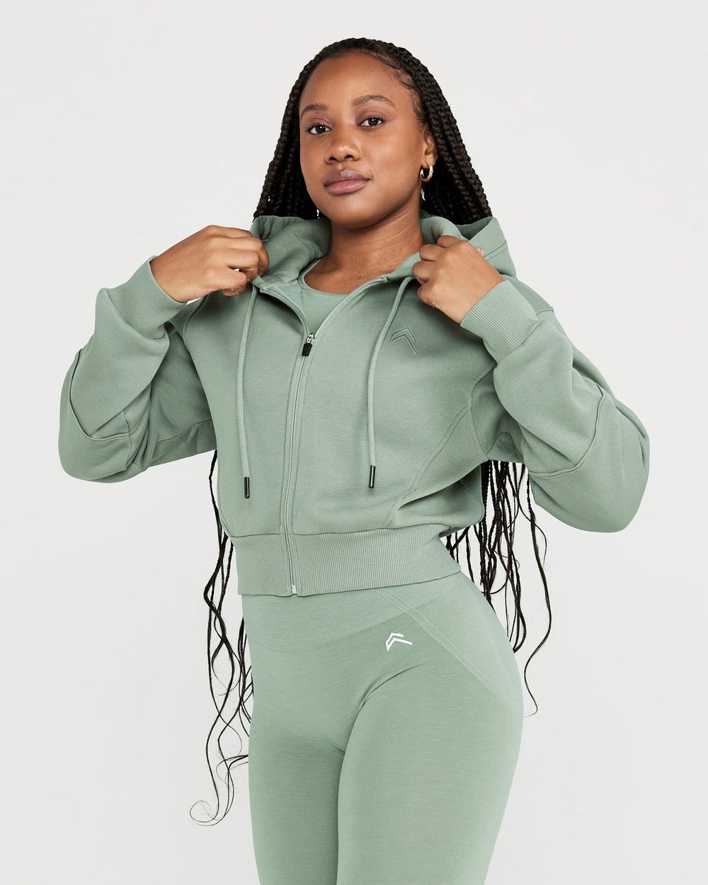 Sage Oner Active Classic Lounge Cropped Zip Through Hoodie | 4039TLYUE