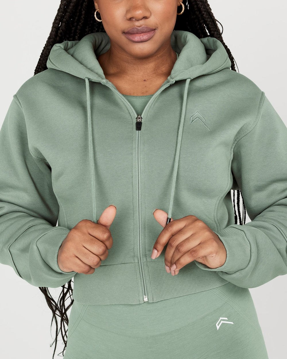 Sage Oner Active Classic Lounge Cropped Zip Through Hoodie | 4039TLYUE