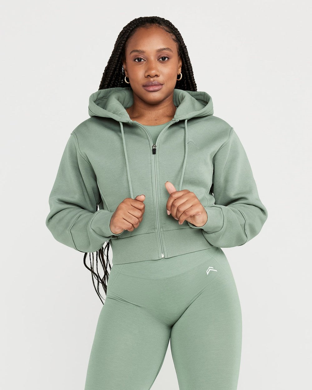 Sage Oner Active Classic Lounge Cropped Zip Through Hoodie | 4039TLYUE