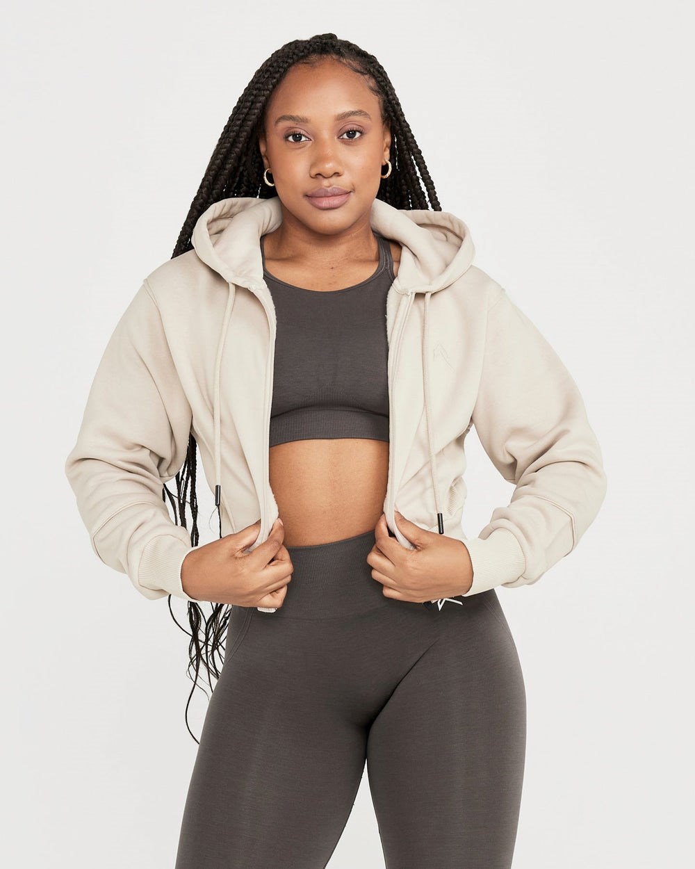 Sand Oner Active Classic Lounge Cropped Zip Through Hoodie | 6814JUPRQ