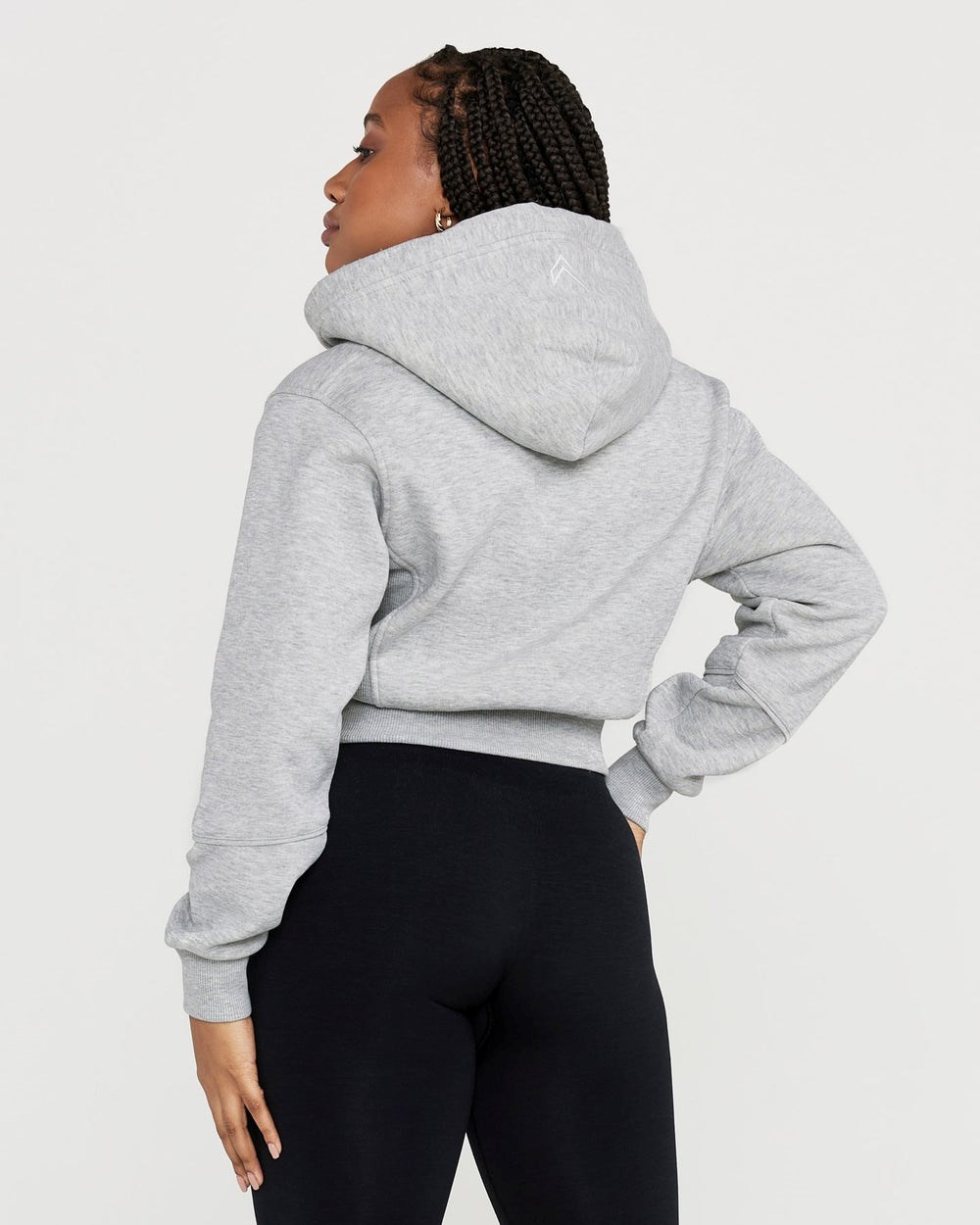 Silver Grey Marl Oner Active Classic Lounge Cropped Zip Through Hoodie | 1745QYCDN