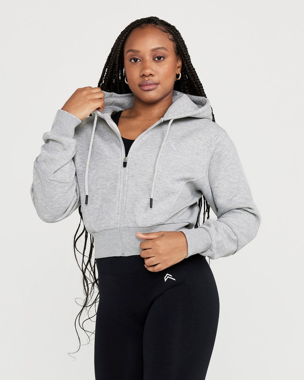 Silver Grey Marl Oner Active Classic Lounge Cropped Zip Through Hoodie | 1745QYCDN