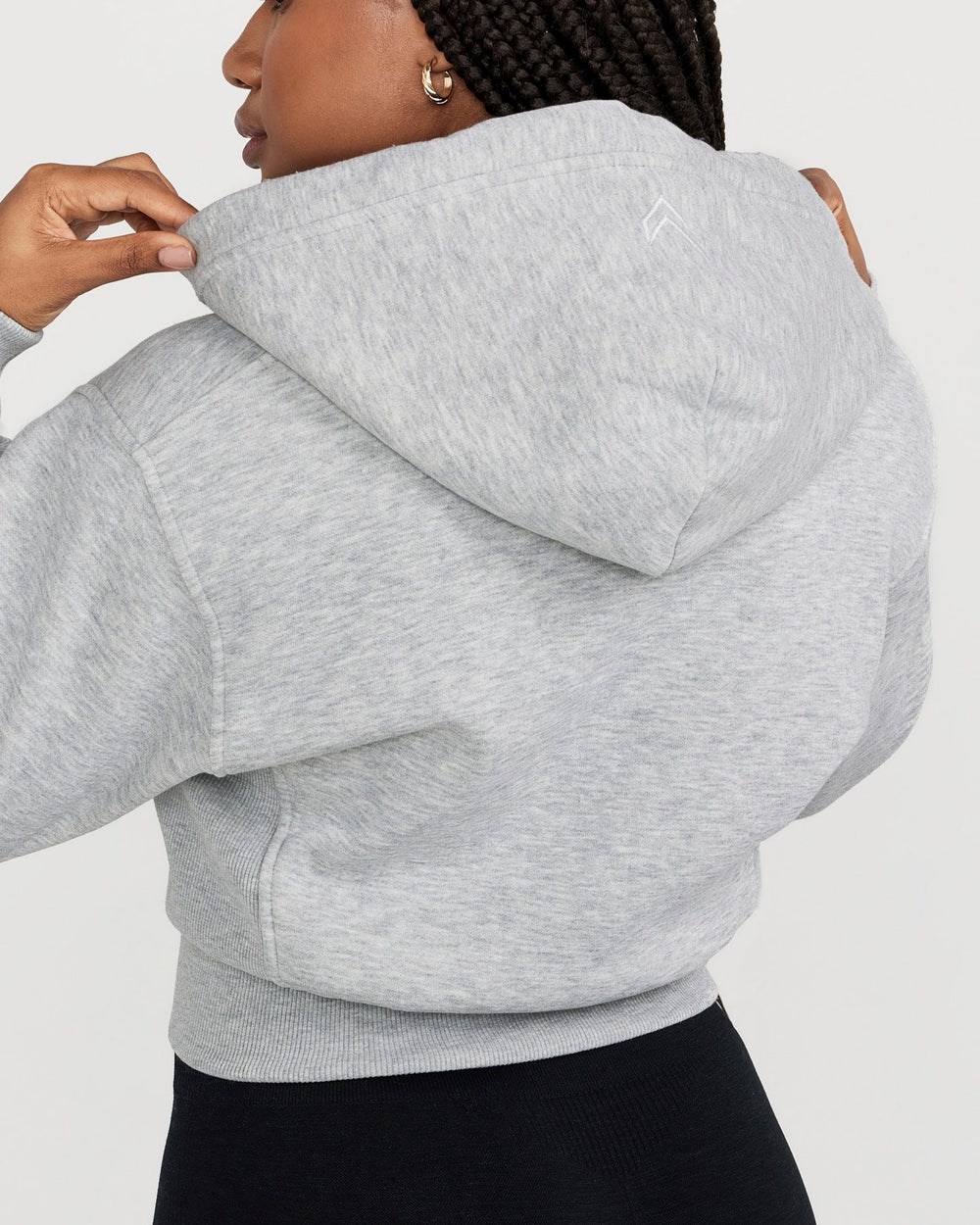 Silver Grey Marl Oner Active Classic Lounge Cropped Zip Through Hoodie | 1745QYCDN