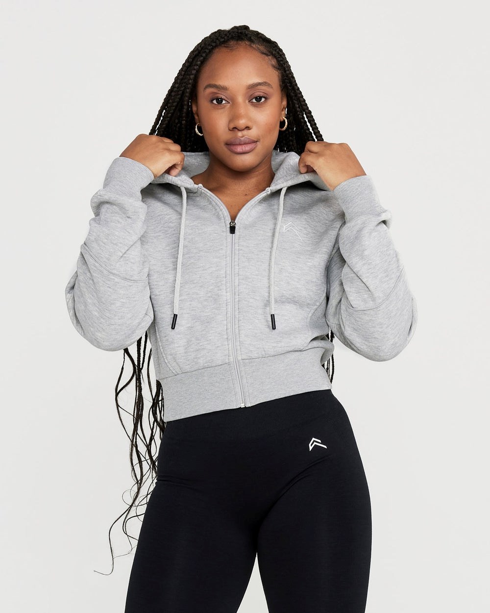 Silver Grey Marl Oner Active Classic Lounge Cropped Zip Through Hoodie | 1745QYCDN