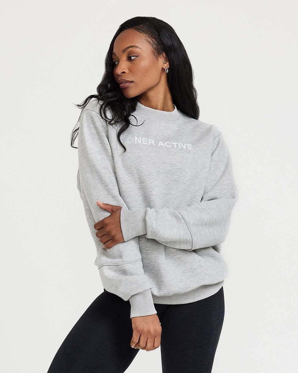 Silver Marl Oner Active Classic Lounge Oversized Crew Neck | 3428RLHSX