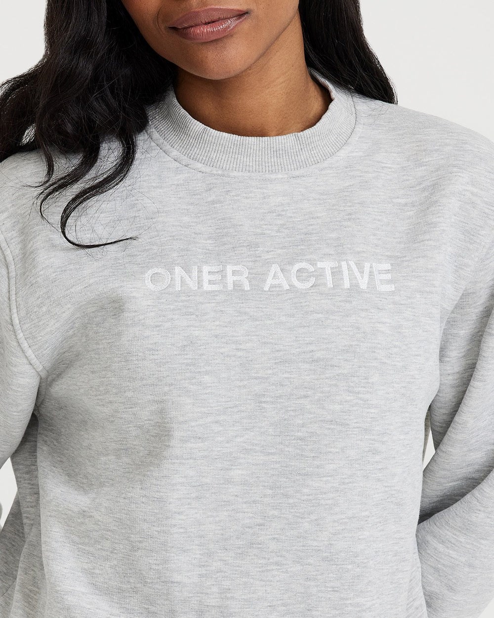 Silver Marl Oner Active Classic Lounge Oversized Crew Neck | 3428RLHSX