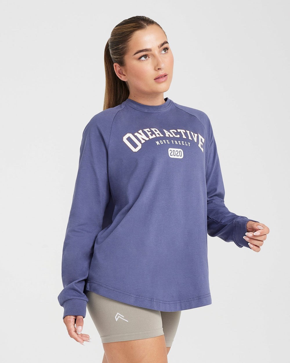 Slate Blue Oner Active Oversized Long Sleeve Club Tee | 4372DVRTZ