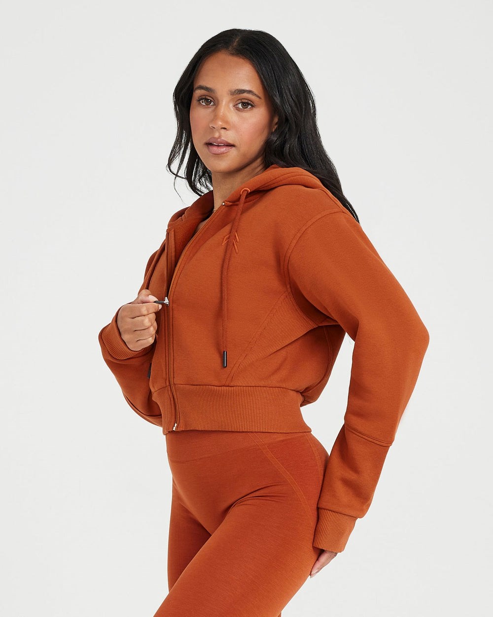 Warm Copper Oner Active Classic Lounge Cropped Zip Through Hoodie | 2308AIDJY