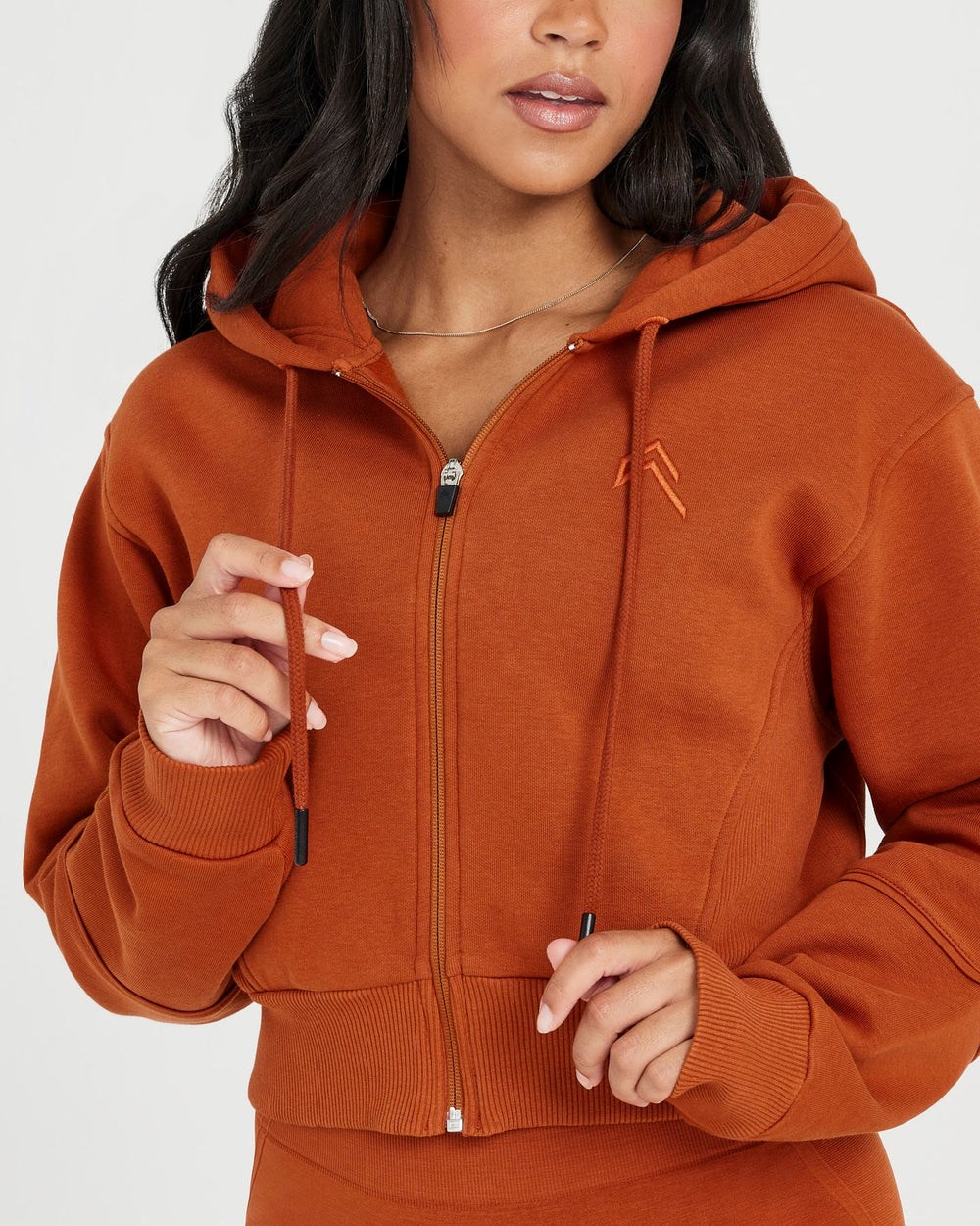 Warm Copper Oner Active Classic Lounge Cropped Zip Through Hoodie | 2308AIDJY