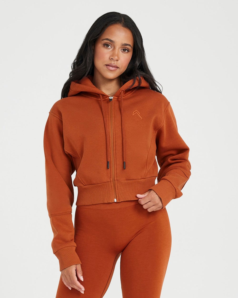 Warm Copper Oner Active Classic Lounge Cropped Zip Through Hoodie | 2308AIDJY