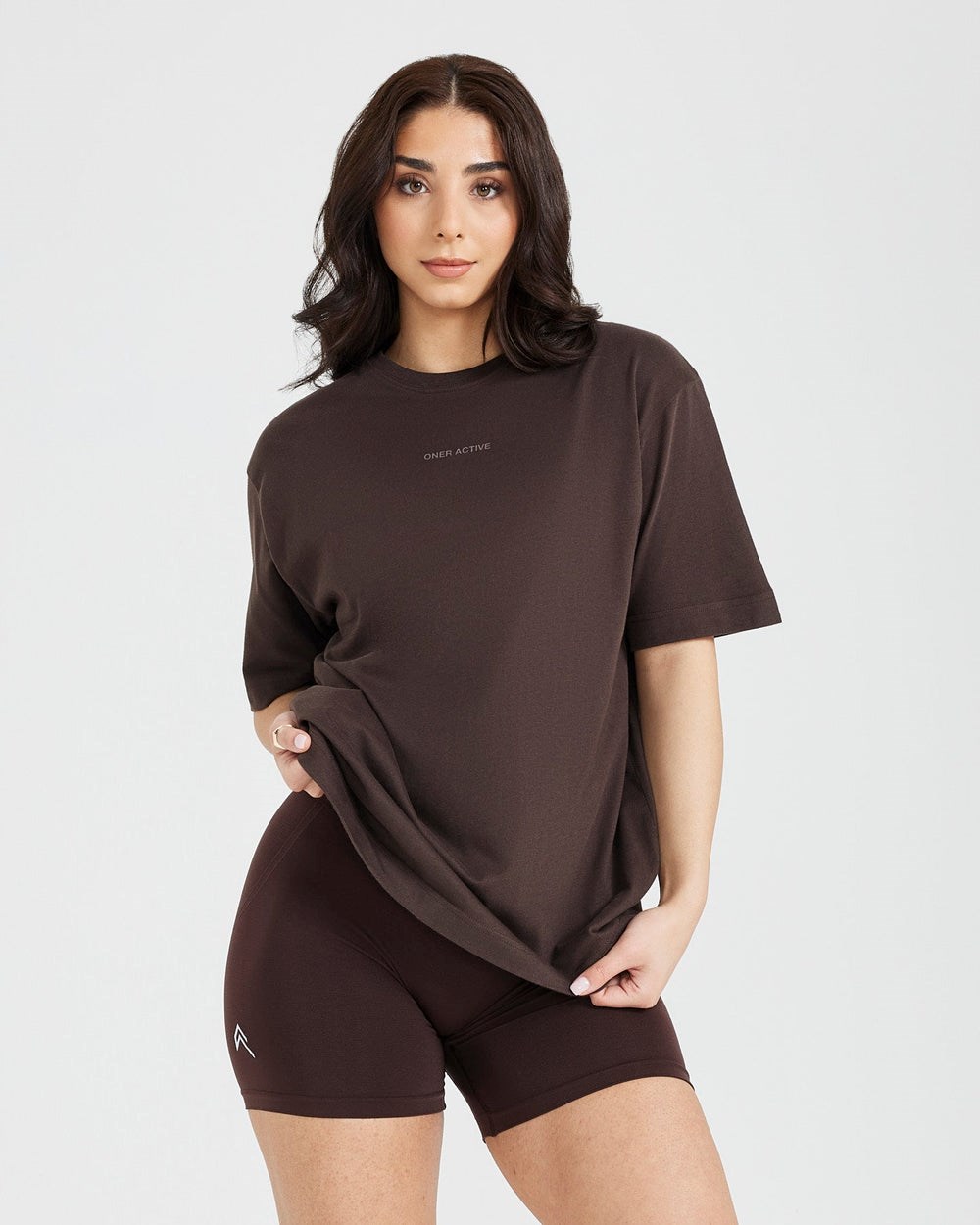 Washed 70% Cocoa Oner Active Classic Mirror Graphic Oversized T-Shirt | 4231CGAEF