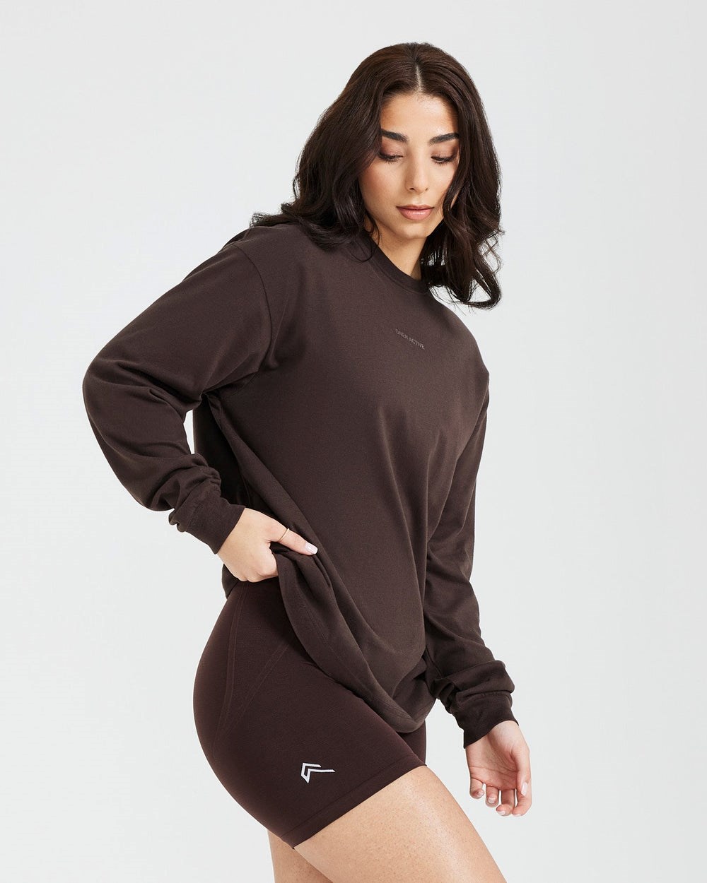 Washed 70% Cocoa Oner Active Classic Mirror Graphic Oversized Long Sleeve Top | 5803VQCZB