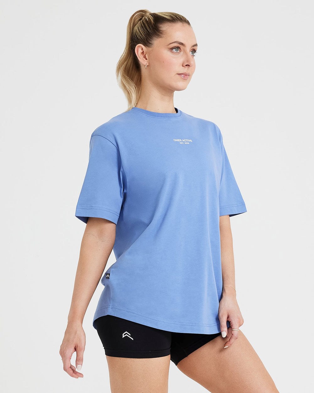 Washed Light Denim Oner Active Graphic Oversized Short Sleeve Tee | 1493DLCSN