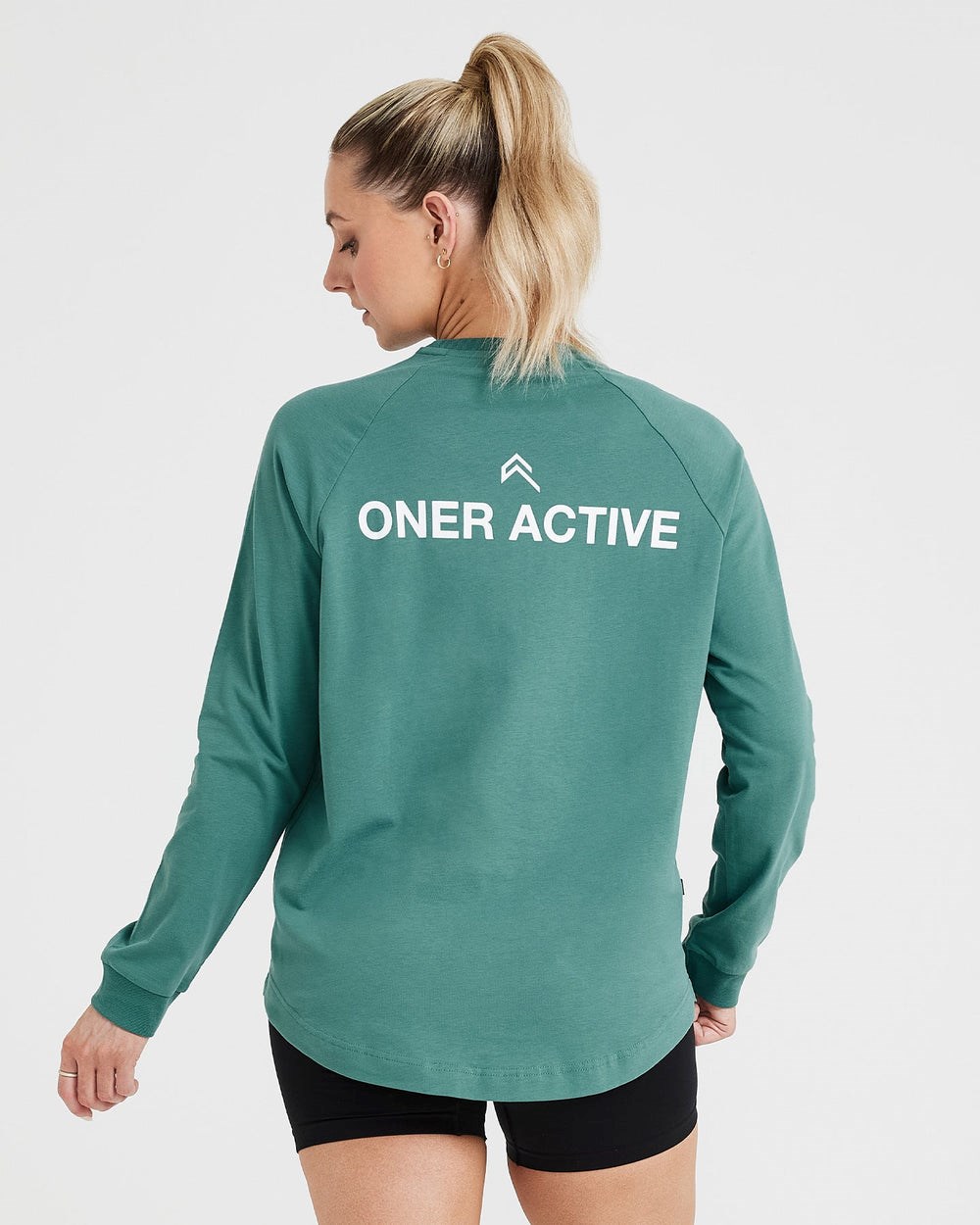 Washed Mineral Green Oner Active Graphic Oversized Long Sleeve Tee | 0431IOWDS