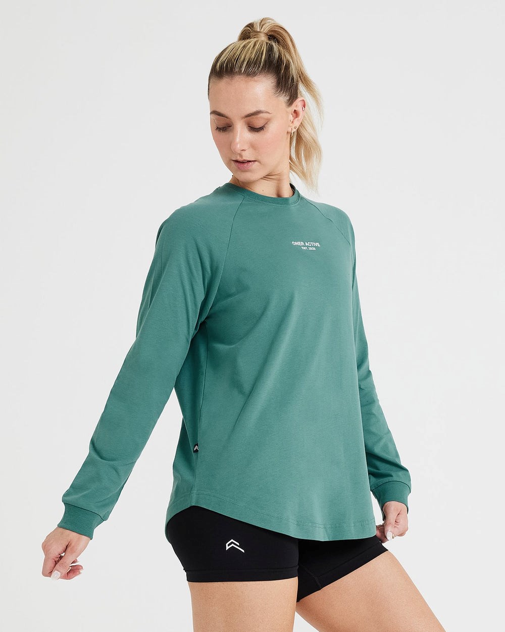 Washed Mineral Green Oner Active Graphic Oversized Long Sleeve Tee | 0431IOWDS