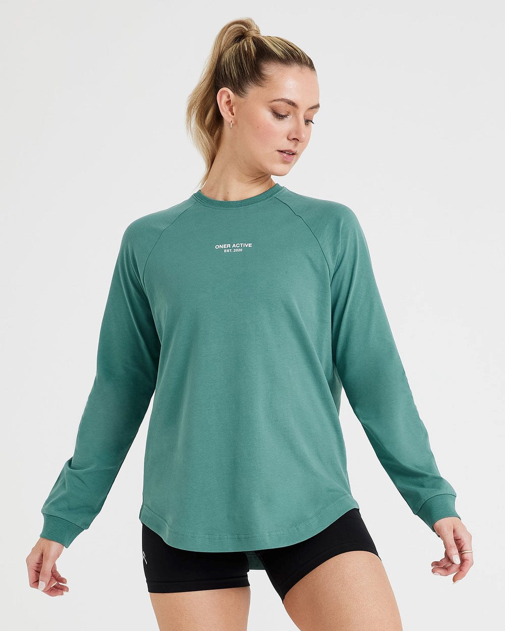 Washed Mineral Green Oner Active Graphic Oversized Long Sleeve Tee | 0431IOWDS