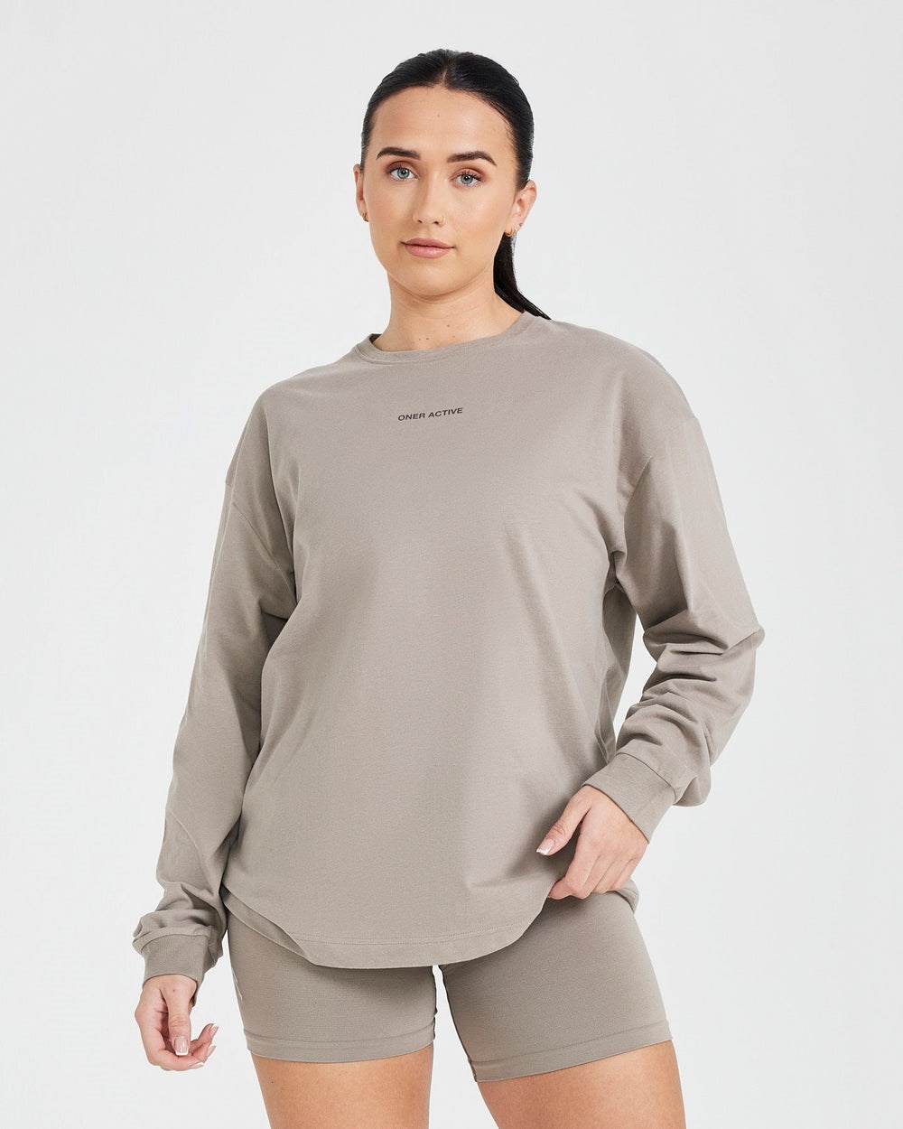 Washed Minky Oner Active Classic Mirror Graphic Oversized Long Sleeve Top | 2105DAXPU