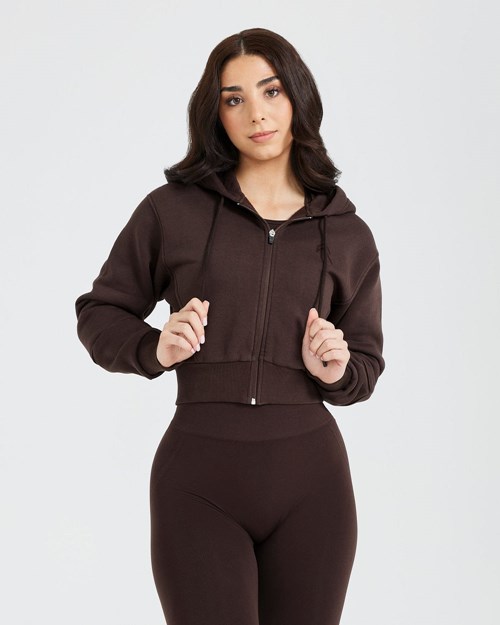 70% Cocoa Oner Active Classic Lounge Cropped Zip Through Hoodie | 6728BMRLT