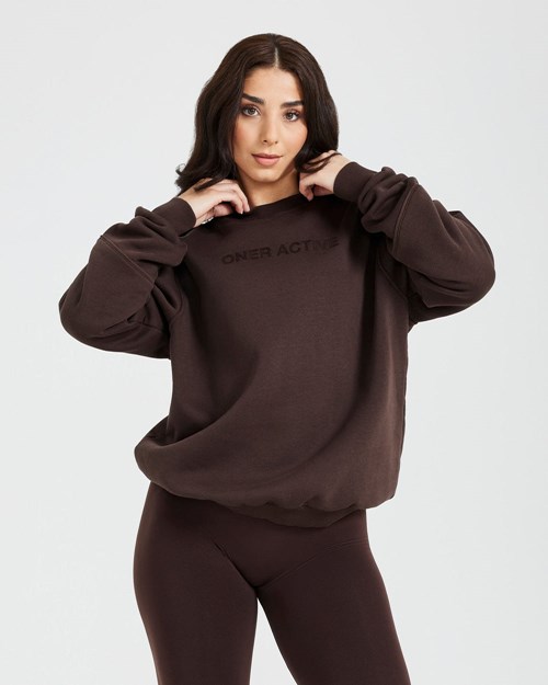 70% Cocoa Oner Active Classic Lounge Oversized Crew Neck | 0641HRPOJ