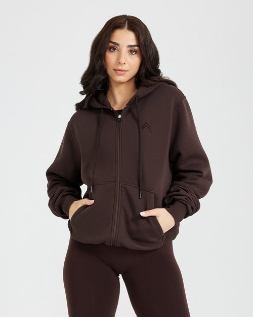 70% Cocoa Oner Active Classic Lounge Oversized Zip Through Hoodie | 0856ZLKTD