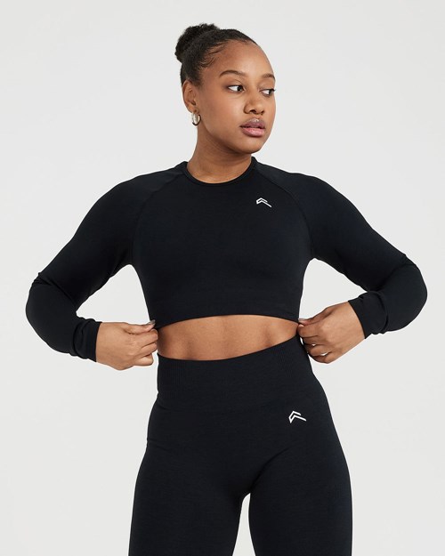 Black Marl Oner Active Classic Seamless 2.0 Long Sleeve Crop Top | 5341BPDET