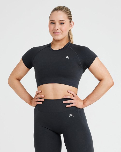 Coal Marl Oner Active Classic Seamless 2.0 Short Sleeve Crop Top | 2649DMBLT