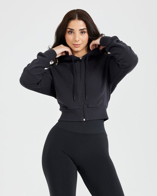 Coal Oner Active Classic Lounge Cropped Zip Through Hoodie | 8032HZLBW