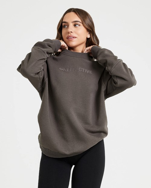 Deep Taupe Oner Active Classic Lounge Oversized Crew Neck | 6084OEDZJ